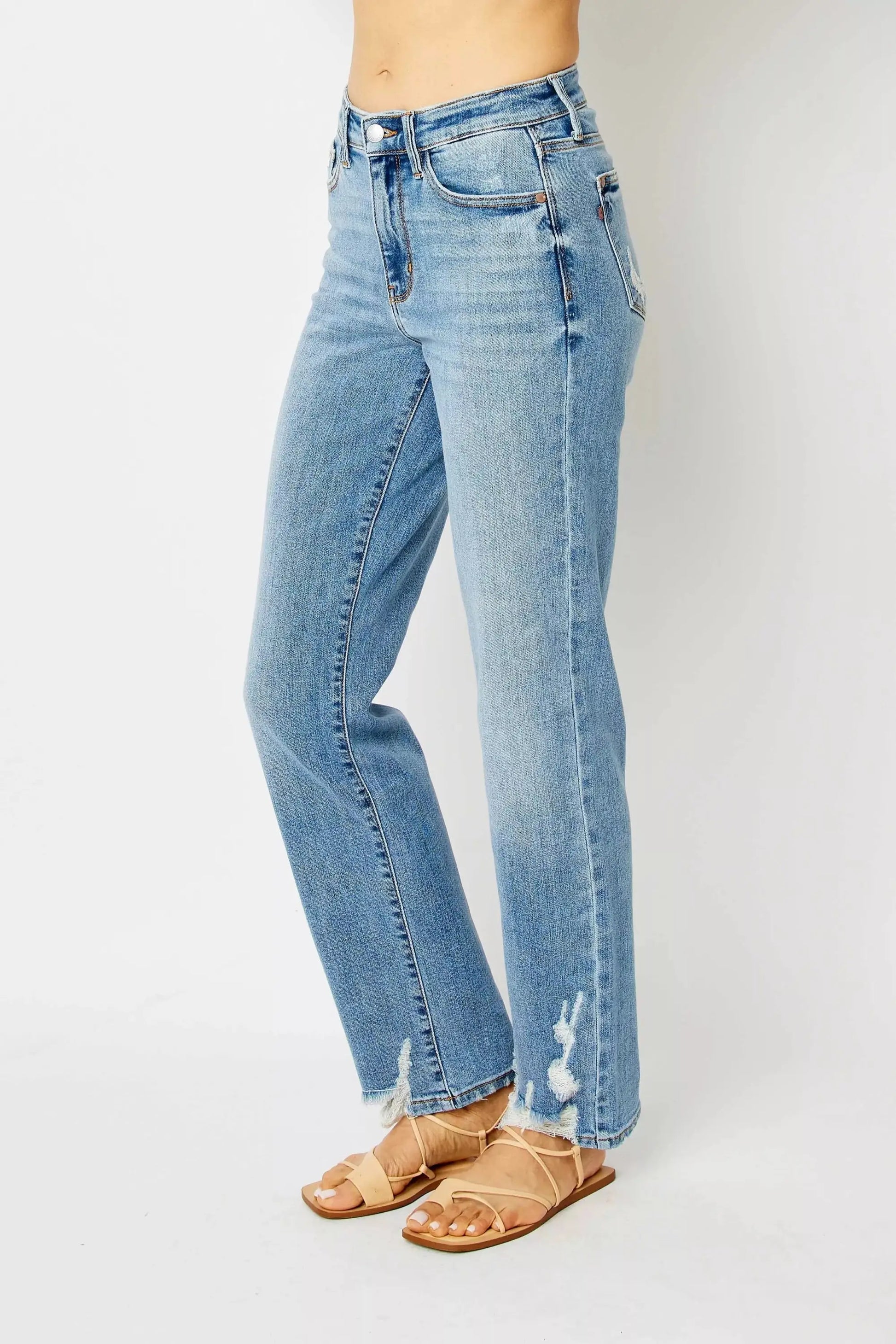 Judy Blue Full Size High Waist Straight Jeans with Heavy Destroy Plus Size - Jeans with Heavy Destroy Plus Size