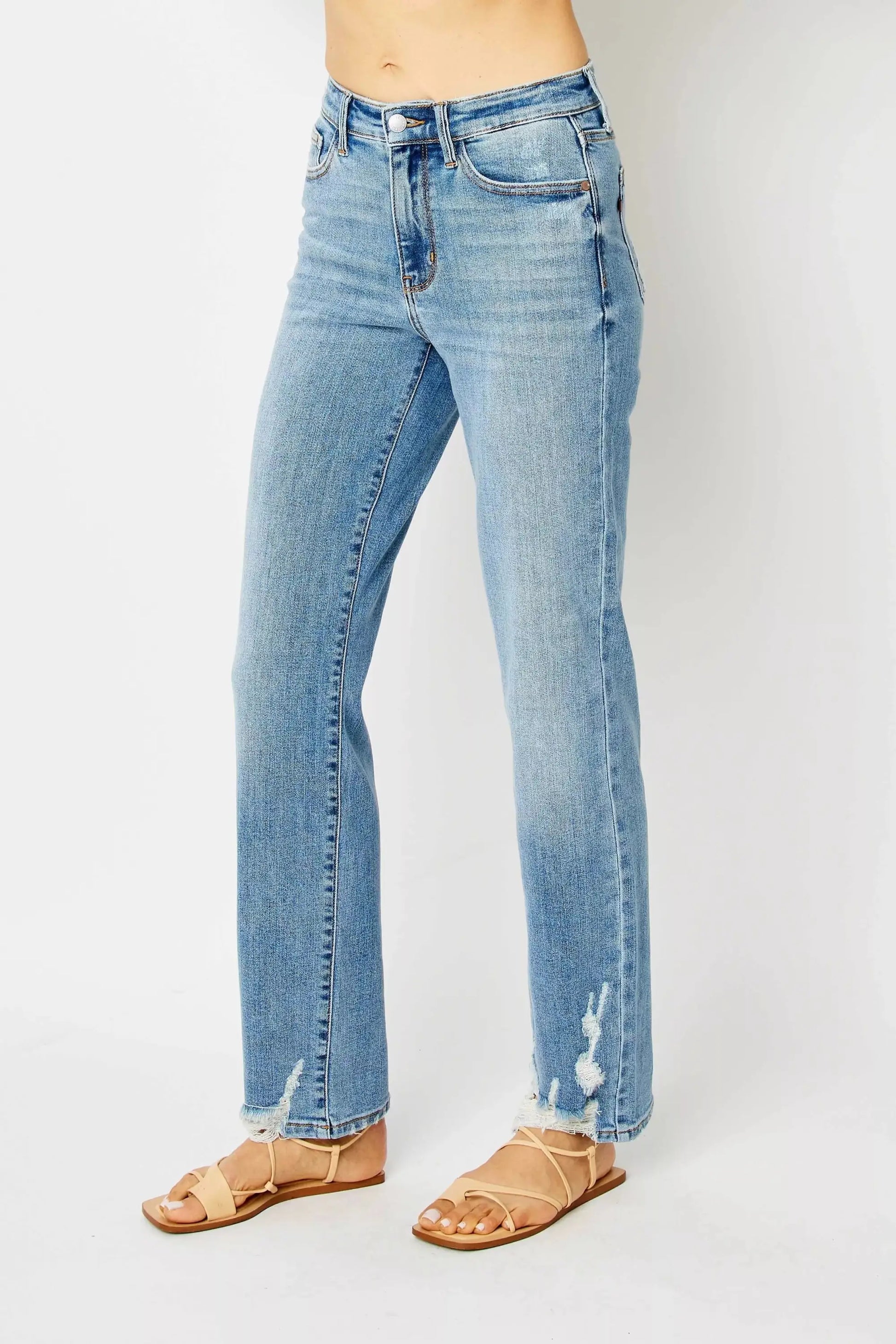 Judy Blue Full Size High Waist Straight Jeans with Heavy Destroy Plus Size - Jeans with Heavy Destroy Plus Size