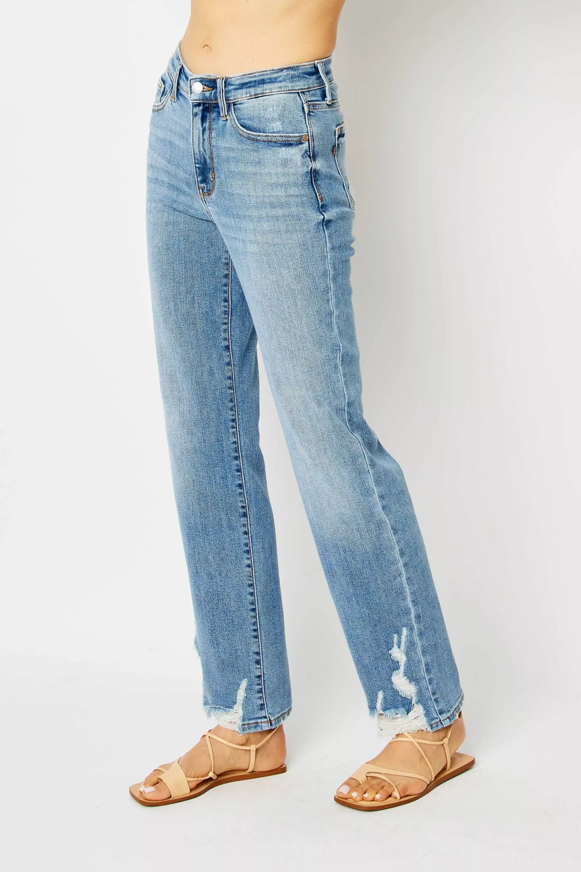 Judy Blue Full Size High Waist Straight Jeans with Heavy Destroy Plus Size - Jeans with Heavy Destroy Plus Size