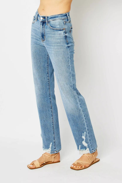 Judy Blue Full Size High Waist Straight Jeans with Heavy Destroy Plus Size - Jeans with Heavy Destroy Plus Size