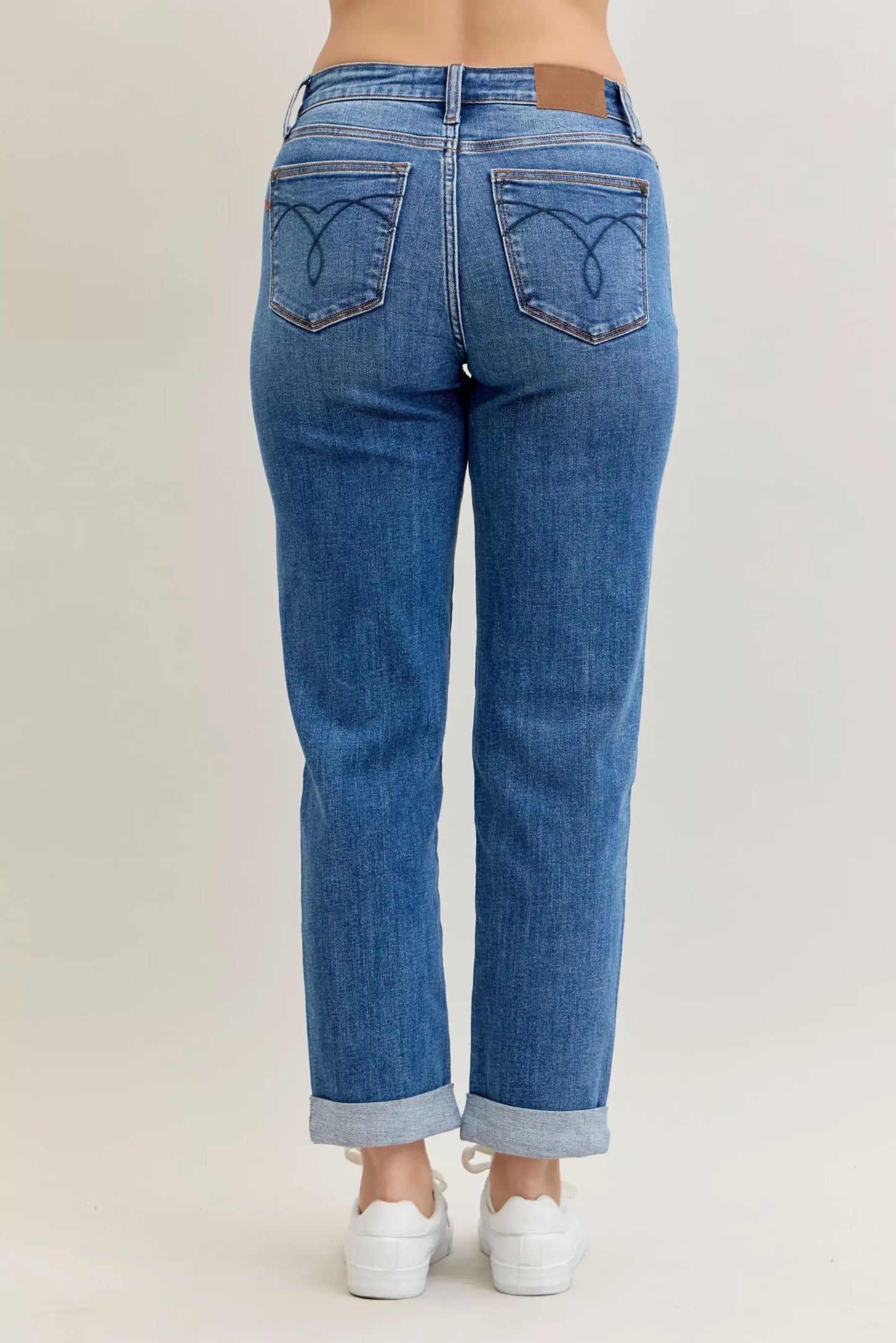 Judy Blue Full Size Mid Rise BF Classic Cuffed Jeans Plus Size
