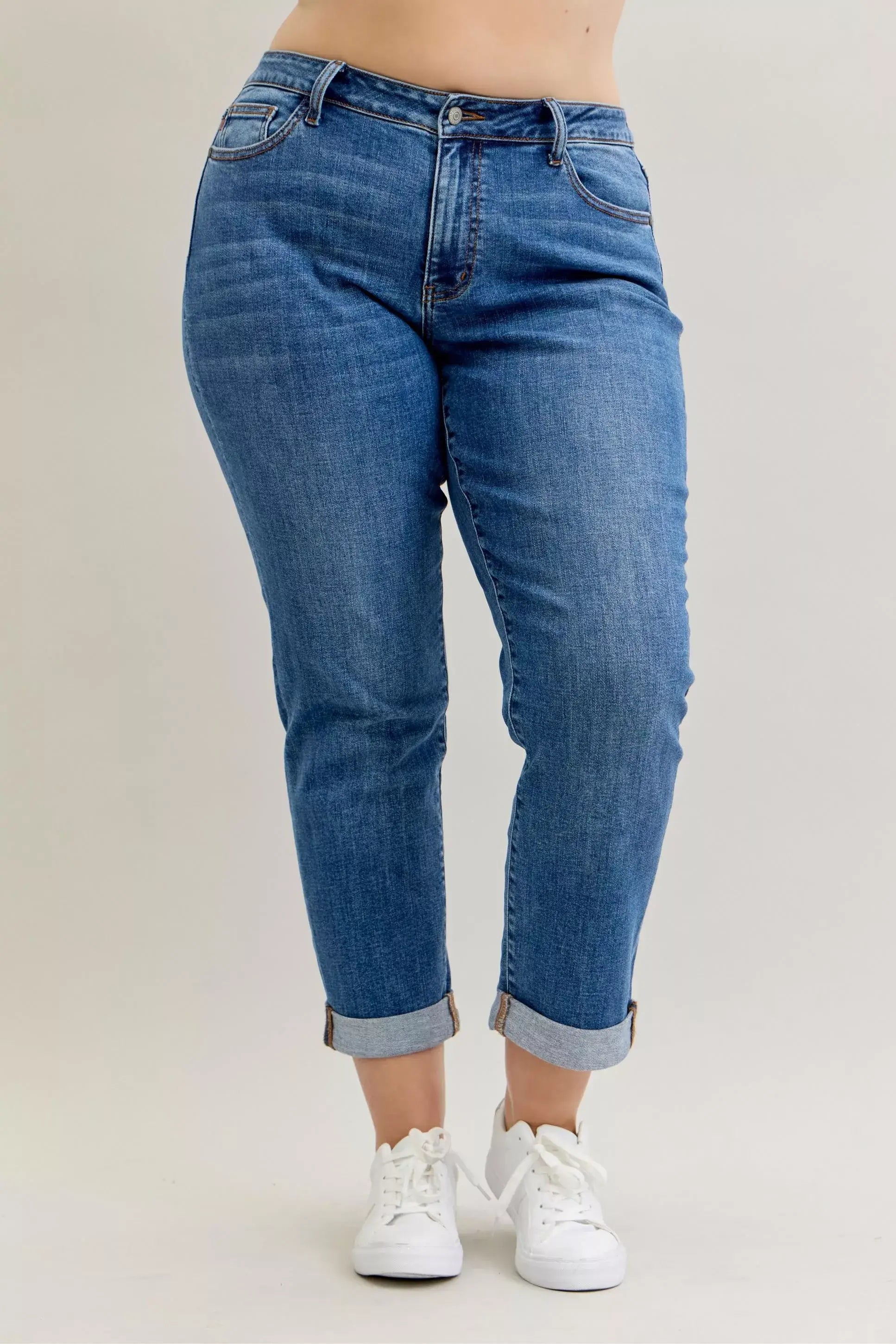 Judy Blue Full Size Mid Rise BF Classic Cuffed Jeans Plus Size
