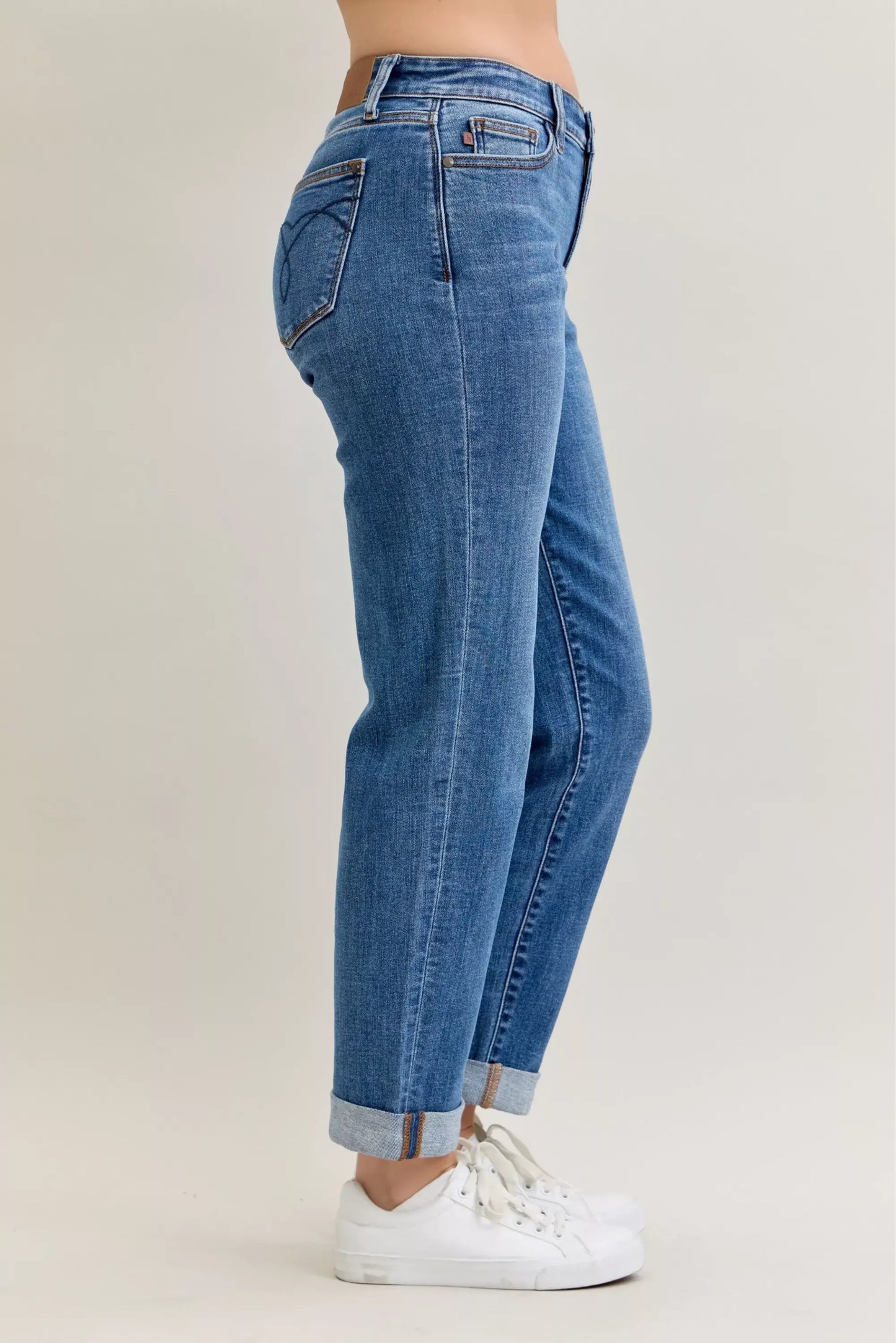 Judy Blue Full Size Mid Rise BF Classic Cuffed Jeans Plus Size