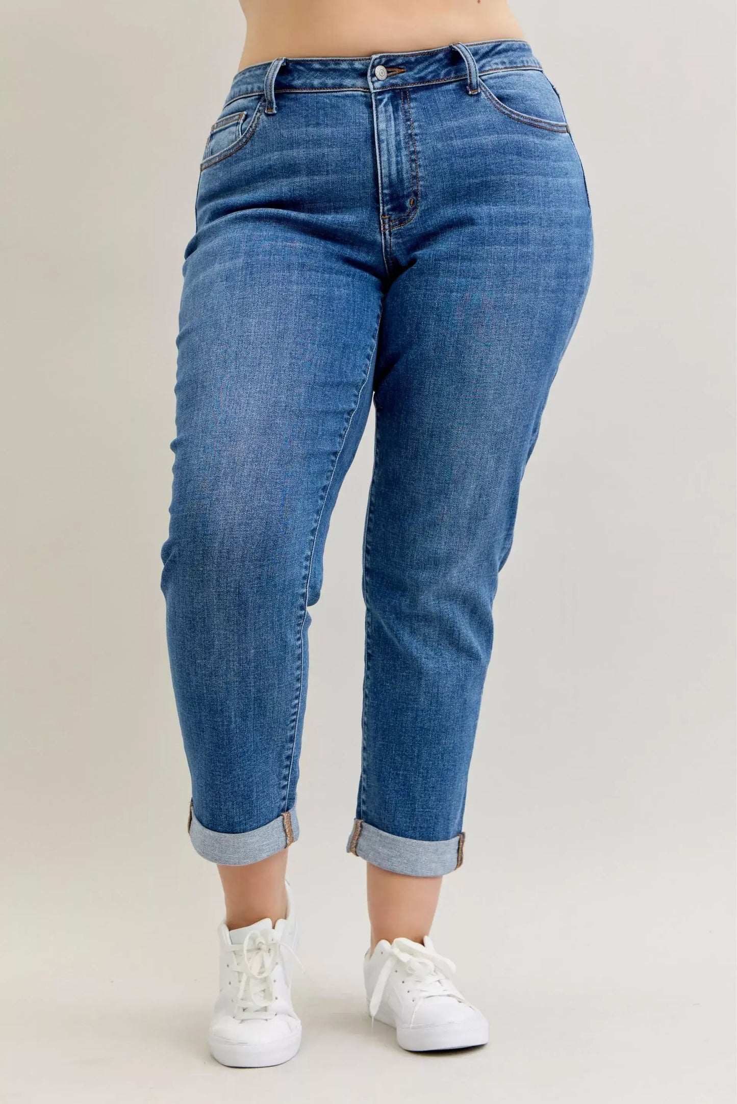 Judy Blue Full Size Mid Rise BF Classic Cuffed Jeans Plus Size