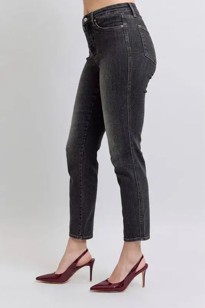 Judy Blue Full Size Mid Rise Tummy Control Slim Jeans Plus Size - Jeans Plus Size