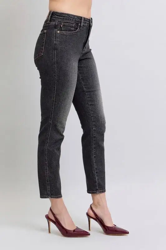 Judy Blue Full Size Mid Rise Tummy Control Slim Jeans Plus Size - Jeans Plus Size