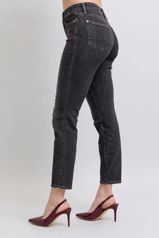 Judy Blue Full Size Mid Rise Tummy Control Slim Jeans Plus Size - Jeans Plus Size
