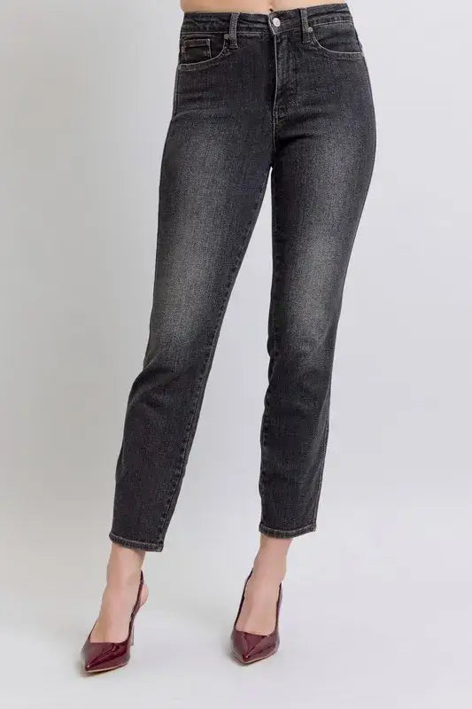 Judy Blue Full Size Mid Rise Tummy Control Slim Jeans Plus Size - BK / 0(24) - Jeans Plus Size