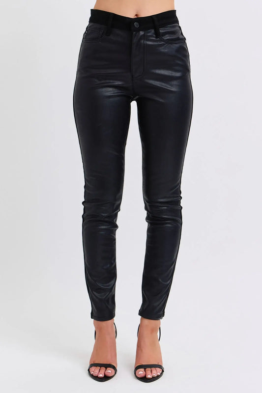 Judy Blue Plus Size HW Faux Leather Skinny Pants - Black / 14W