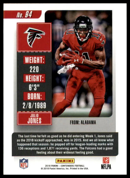 Julio Jones football card from Panini Contenders 2018 Atlanta Falcons collection