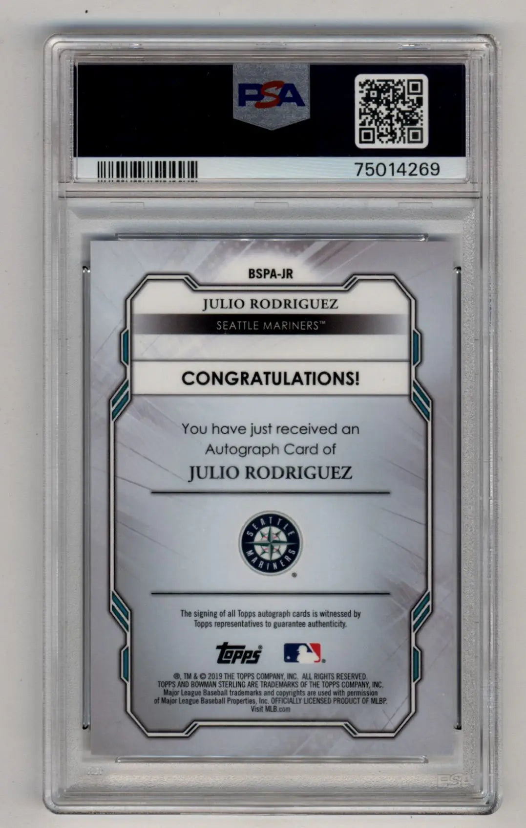 Julio Rodriguez 2019 Bowman Sterling Prospect Auto PSA 10 Gem Mint Auto 10 4269 - Singles