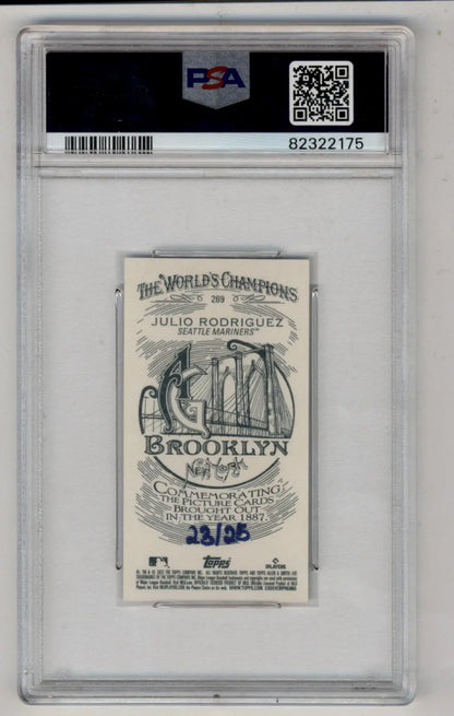 Graded Julio Rodriguez baseball card from The World’s Champions set, Ginter Mini Brooklyn, PSA 10 Gem Mint