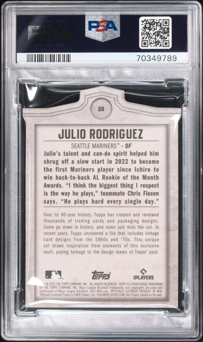 Back of Julio Rodriguez 2022 Brooklyn Collection Bush Terminal card with PSA grading details
