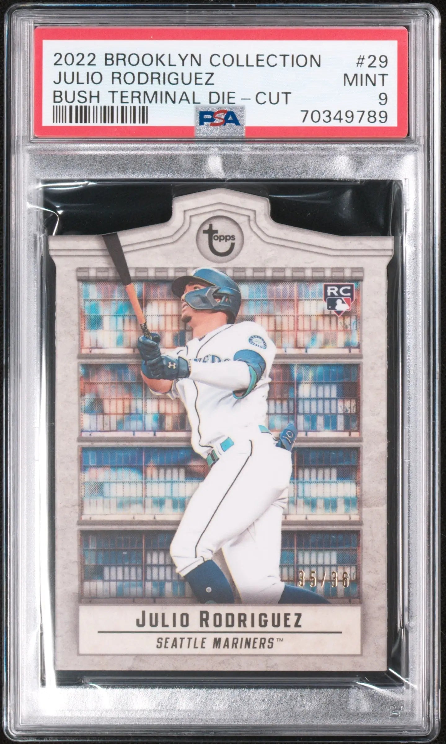 PSA-graded Julio Rodriguez 2022 Brooklyn Collection Bush Terminal baseball card in stance