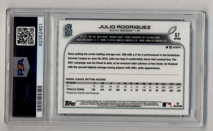 Julio Rodriguez 2022 Topps Chrome Sapphire baseball card in PSA slab, graded Mint