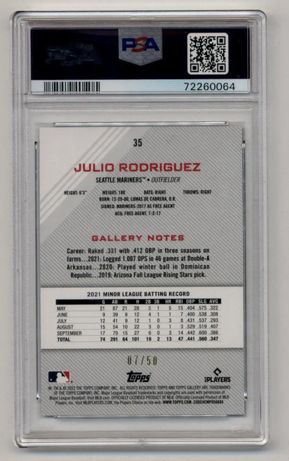 Julio Rodriguez 2022 Topps Gallery Blue Pattern 07/50 #35 PSA 10 Gem Mint - Singles