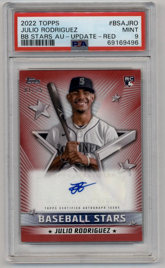 Graded Julio Rodriguez autographed baseball card from Topps Update Baseball Stars Red Auto series