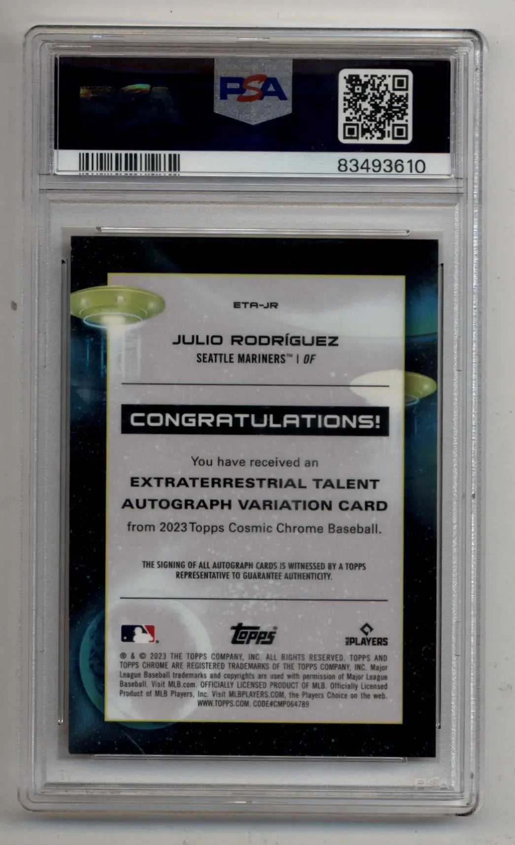 Julio Rodriguez 2023 Topps Cosmic Chrome Extraterrestrial Talent Auto Orange 22/25 PSA 10 Gem Mint Auto 10 - Singles