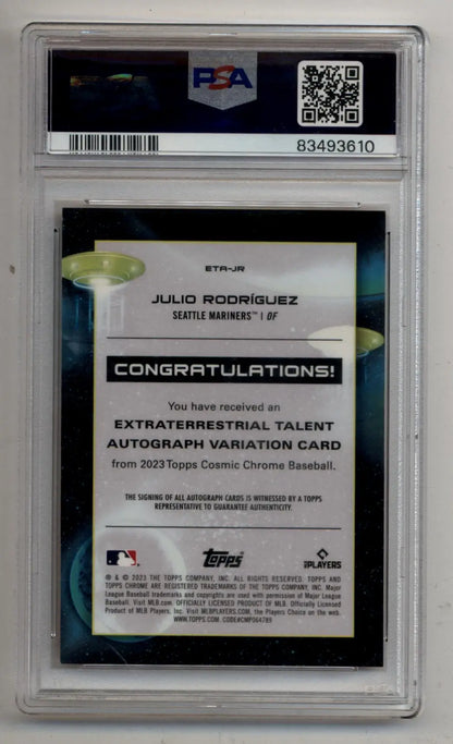Julio Rodriguez 2023 Topps Cosmic Chrome Extraterrestrial Talent Auto Orange 22/25 PSA 10 Gem Mint Auto 10 - Singles