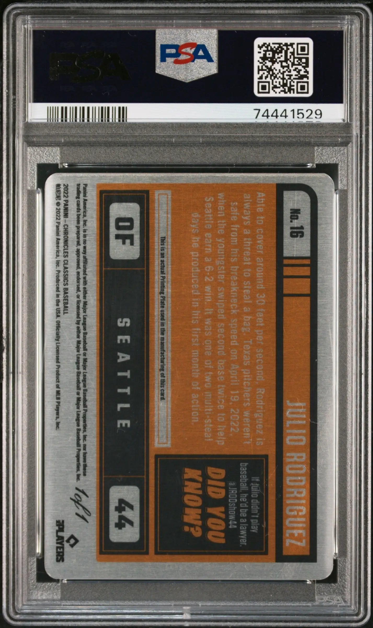 Graded Julio Rodriguez Chronicles Classic Yellow Printing Plate 1/1 PSA Authentic