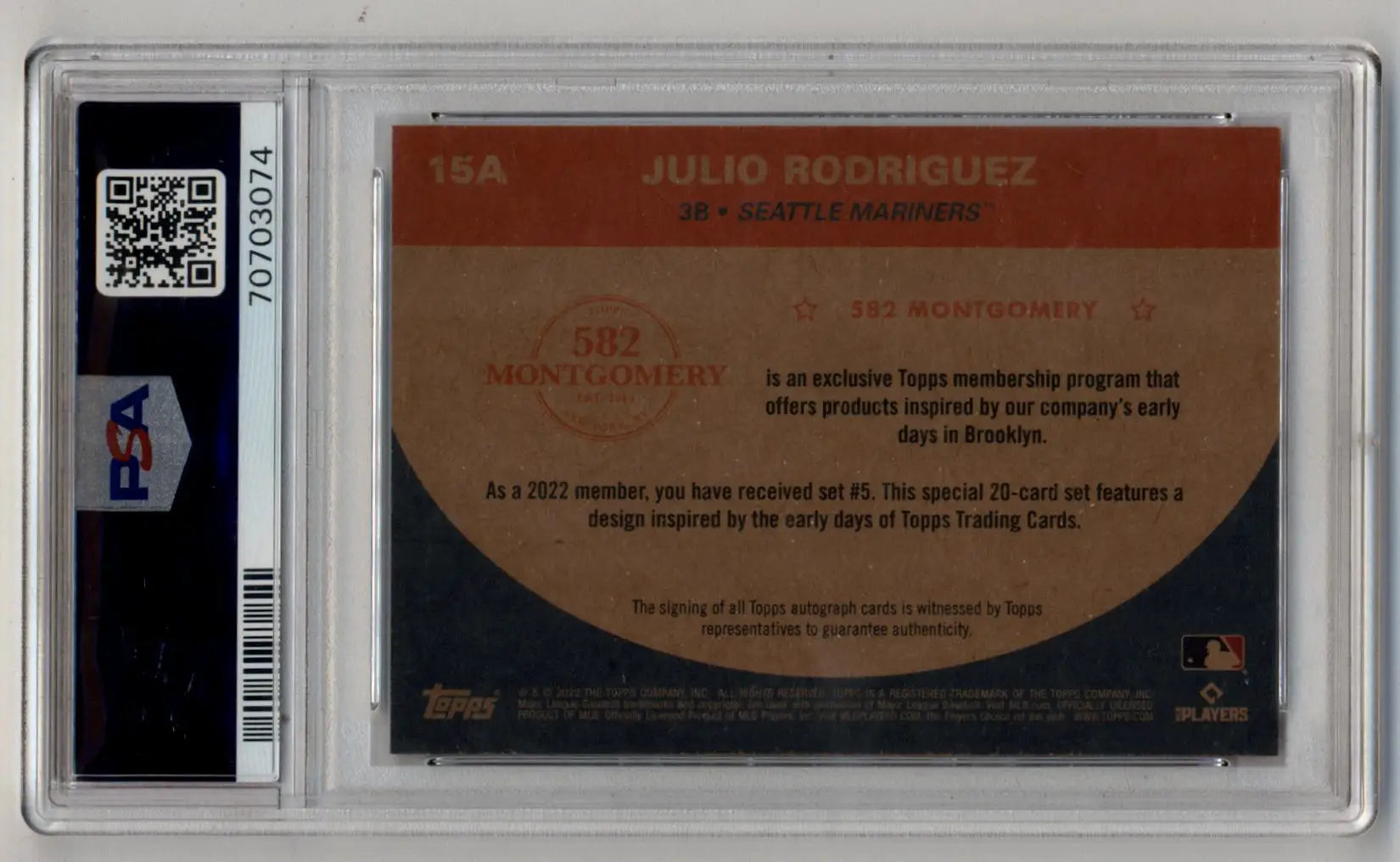 Julio Rodriguz 2022 Topps 582 Montgomery Set 5 Auto PSA 9 Mint - Singles