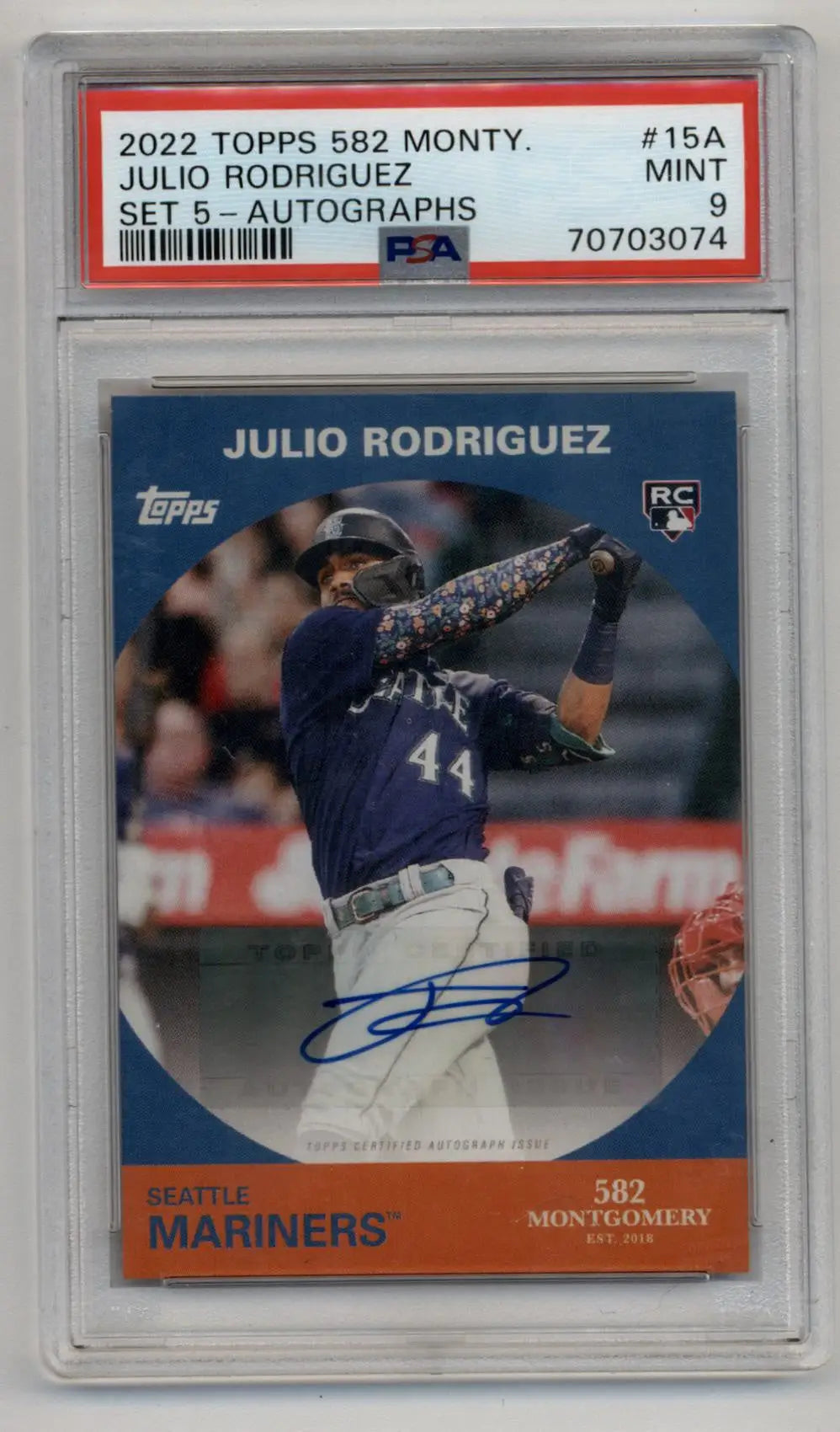 Julio Rodriguz 2022 Topps 582 Montgomery Set 5 Auto PSA 9 Mint - Singles