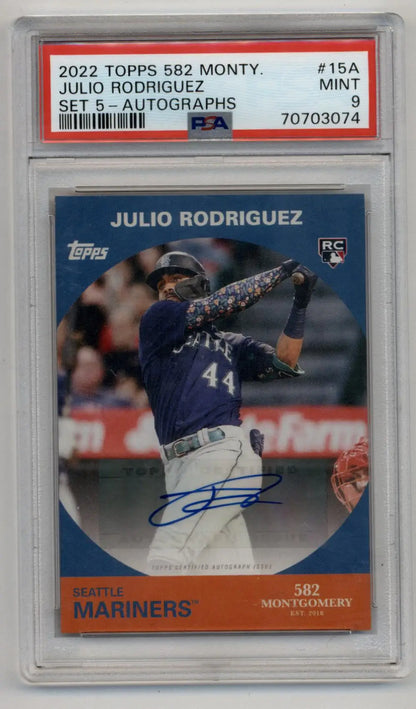 Julio Rodriguz 2022 Topps 582 Montgomery Set 5 Auto PSA 9 Mint - Singles
