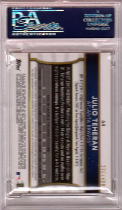 Graded Columbia Hobby Julio Teheran 2011 Topps Finest Dual Relic Auto Refractor PSA 9