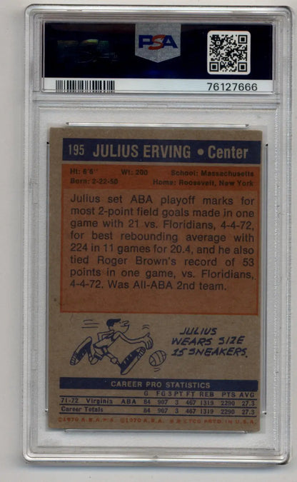 Graded 1972 Topps Julius Erving basketball card PSA 3 Very Good collectible