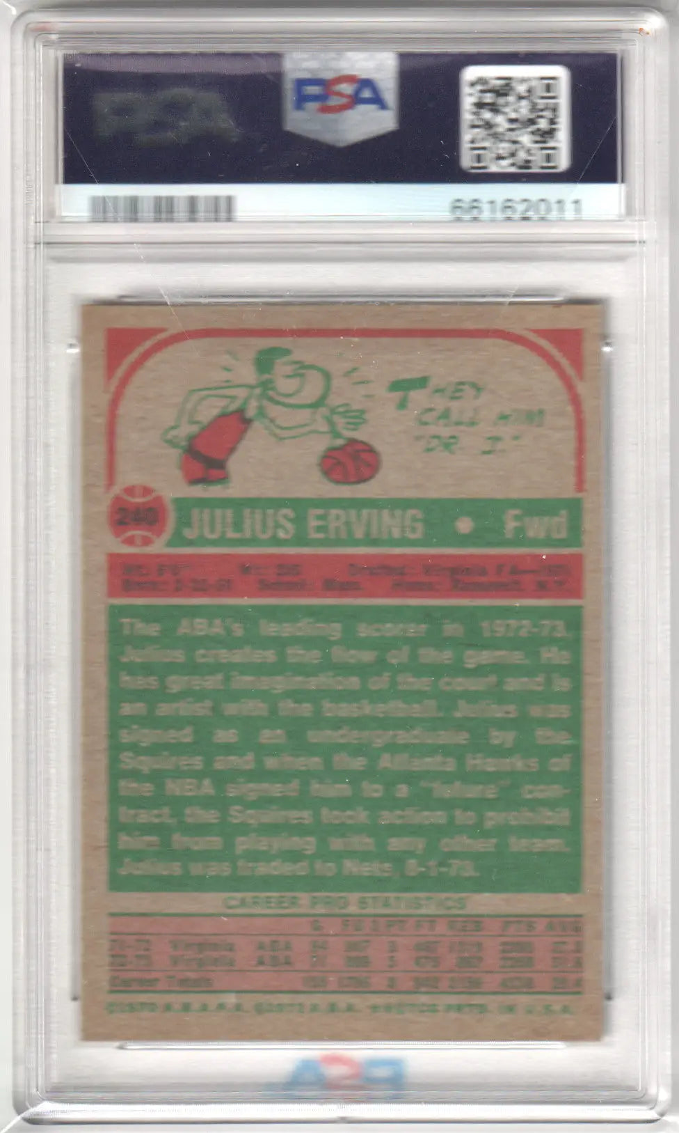 Graded Julius Erving Columbia Hobby 1973 Topps basketball card PSA 6 EX-MT