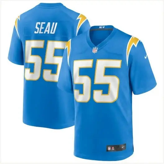 Light blue Los Angeles Chargers Junior Seau Nike game jersey with 55 on front and back