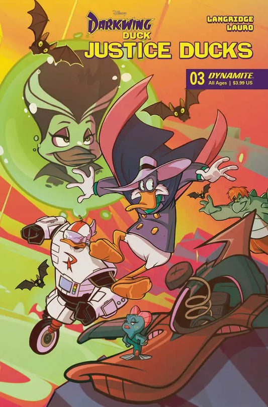 Comic book cover of Darkwing Duck Justice Ducks issue 3 featuring action poses