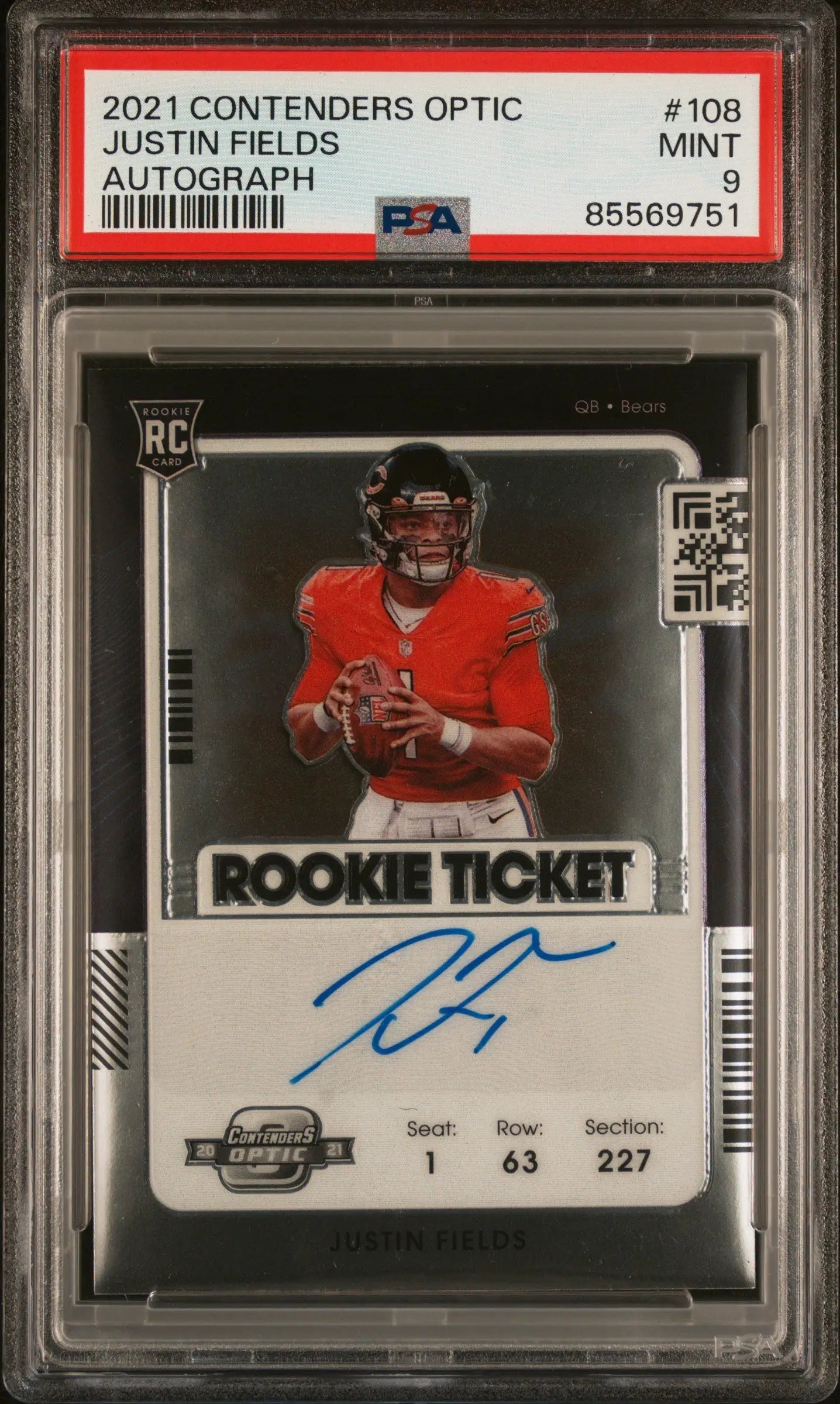 PSA-graded 2021 Justin Fields Contenders Optic Auto in protective case