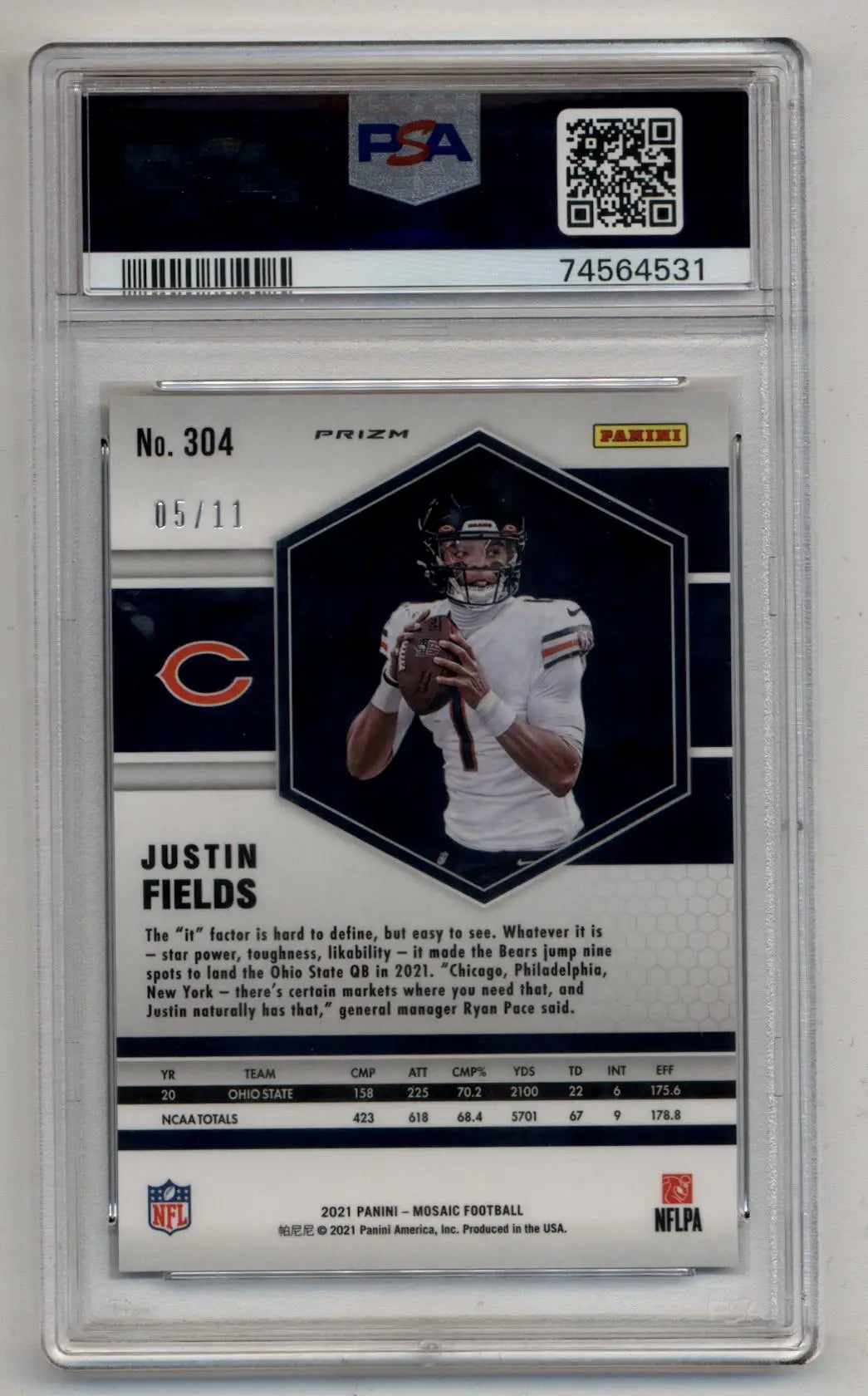 Justin Fields 2021 Mosaic FOTL Pink Swirl 05/11 PSA 10 Gem Mint - Singles