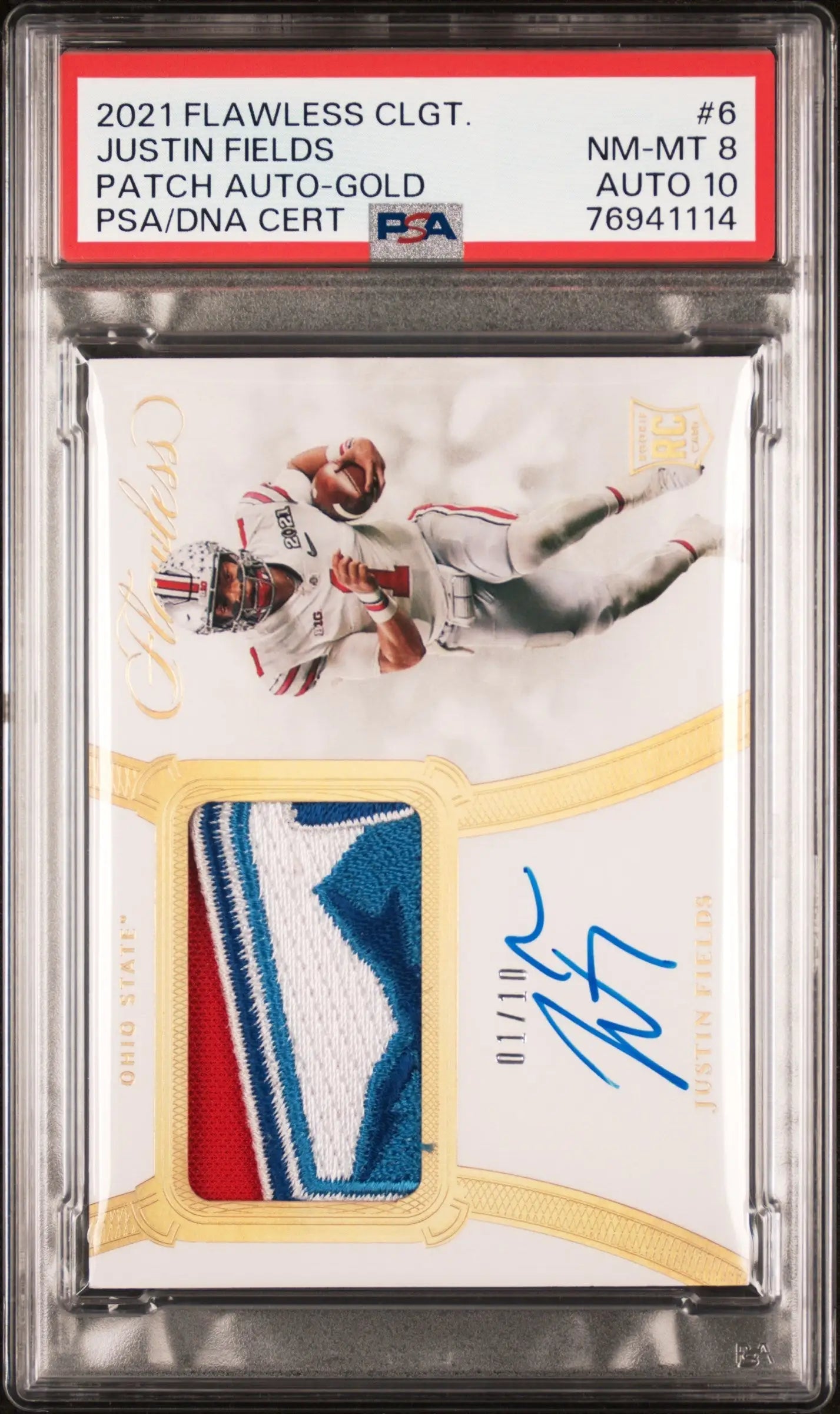 Justin Fields 2021 Panini Flawless Collegiate Gold Patch Auto #1/10 PSA 8 Auto 10 - Singles