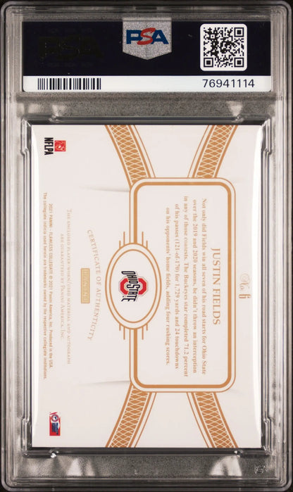 Justin Fields 2021 Panini Flawless Collegiate Gold Patch Auto #1/10 PSA 8 Auto 10 - Singles