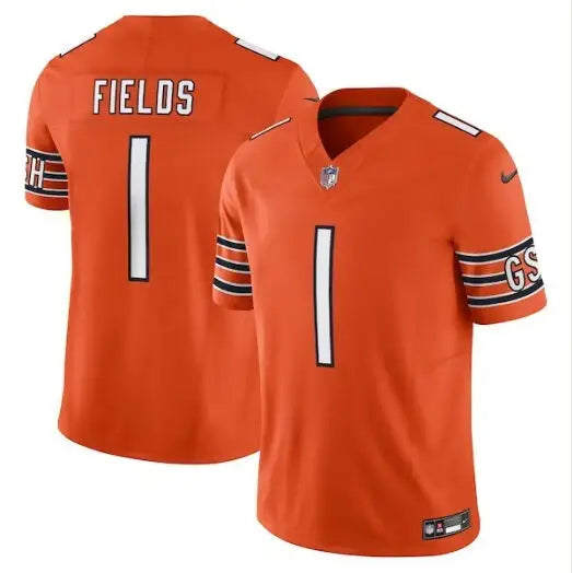 Orange Justin Fields Chicago Bears Nike Vapor F.U.S.E. Limited Jersey with number 1 and FIELDS on the back