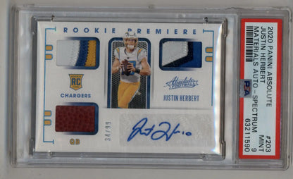 Justin Herbert 2020 Absolute Materials Auto Spectrum football card with patches and autograph