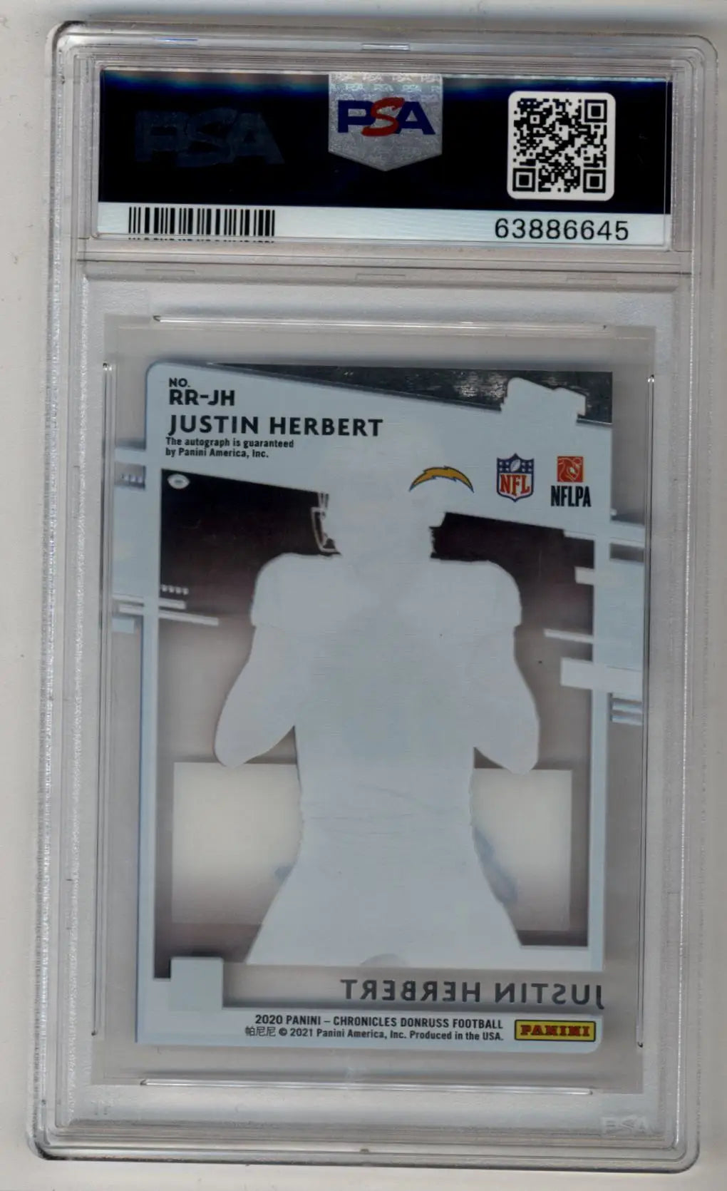 PSA-graded Justin Herbert rookie auto NFL trading card from 2020 Chronicles Donruss