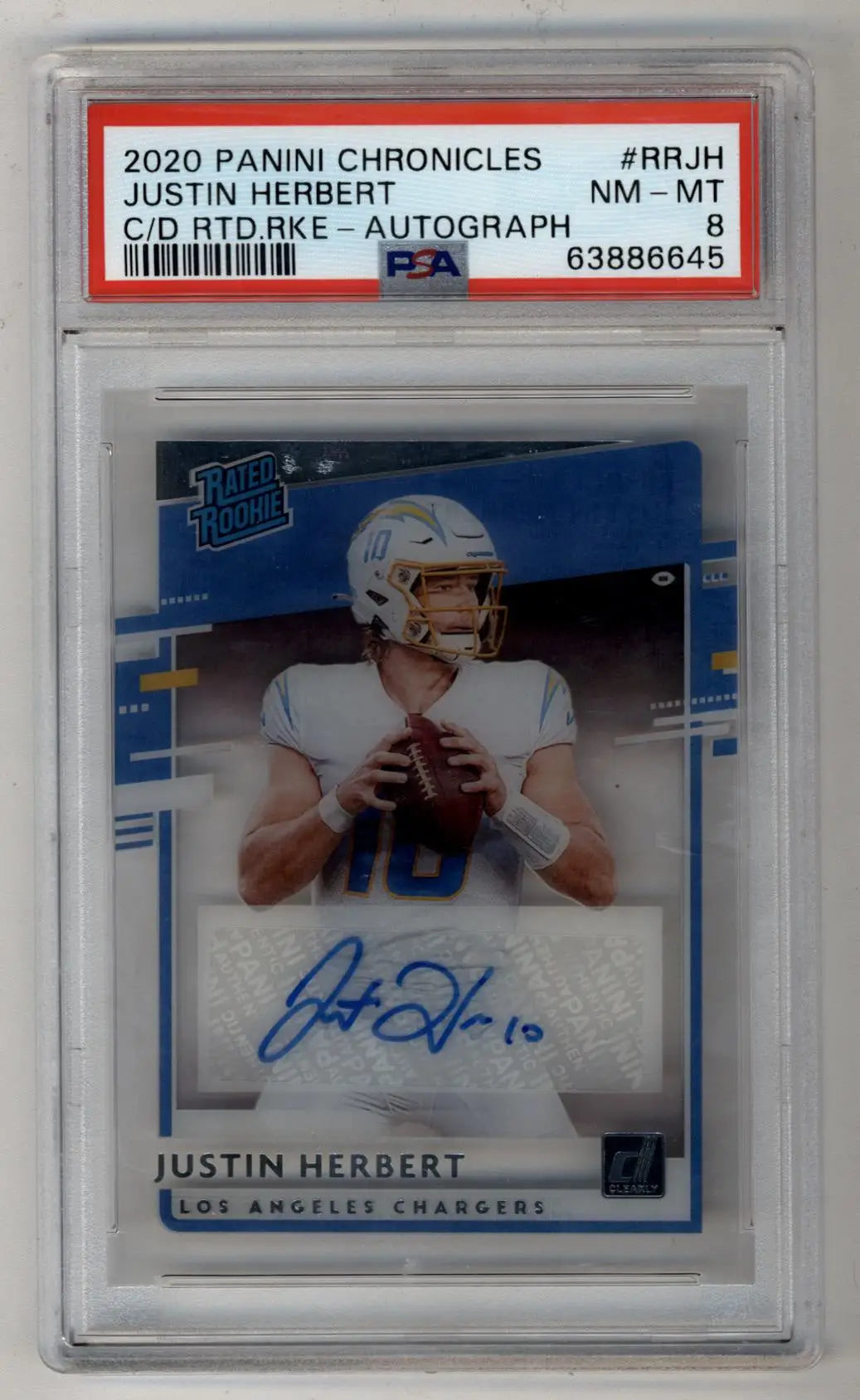 Justin Herbert 2020 Chronicles Donruss Clearly Rated Rookie Auto PSA 8 rookie auto football
