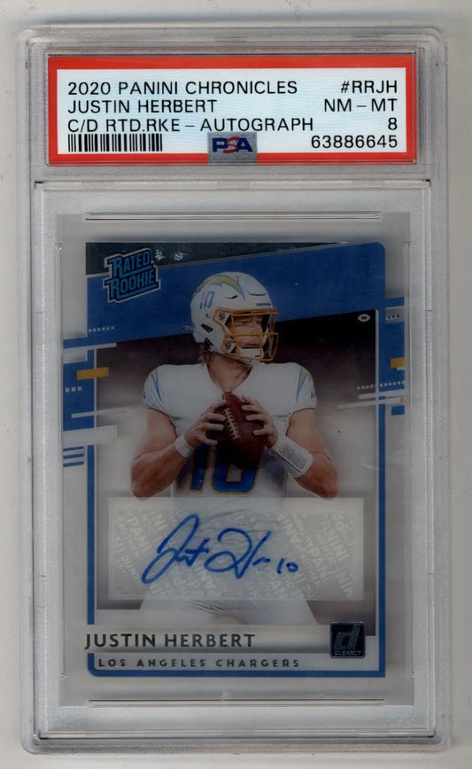 Justin Herbert 2020 Chronicles Donruss Clearly Rated Rookie Auto PSA 8 rookie auto football