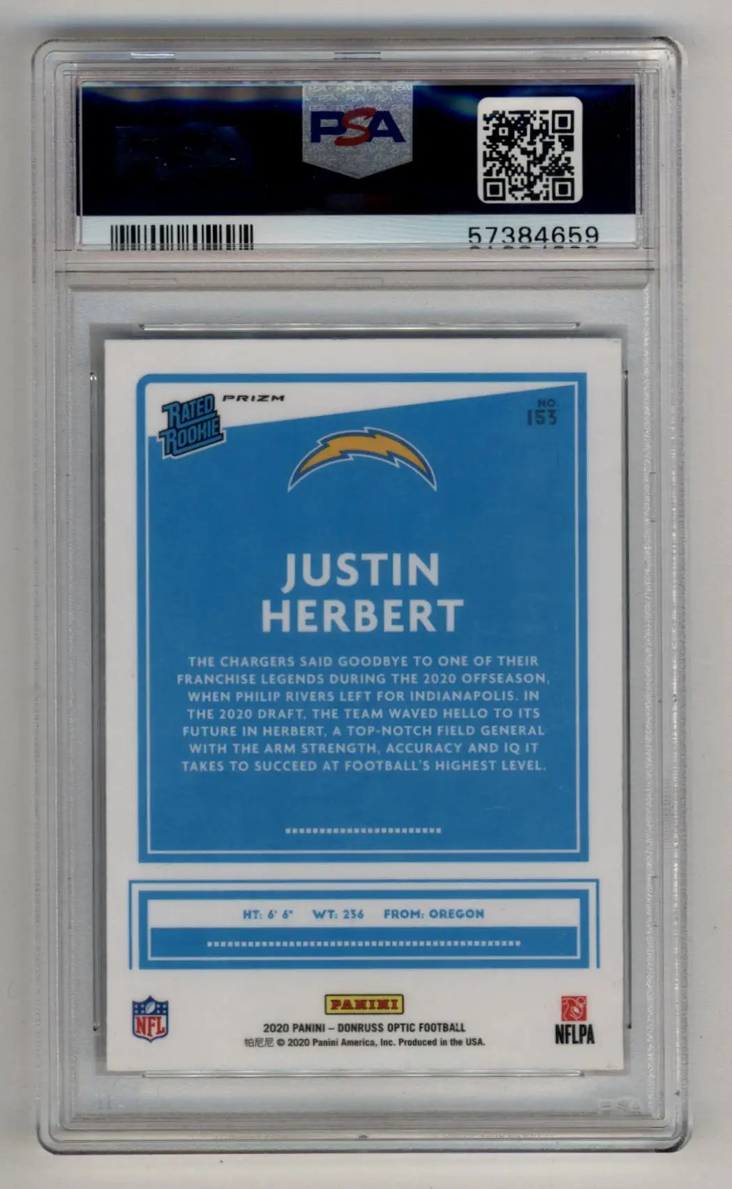Justin Herbert 2020 Optic Holo rookie card in PSA 10 Gem Mint condition