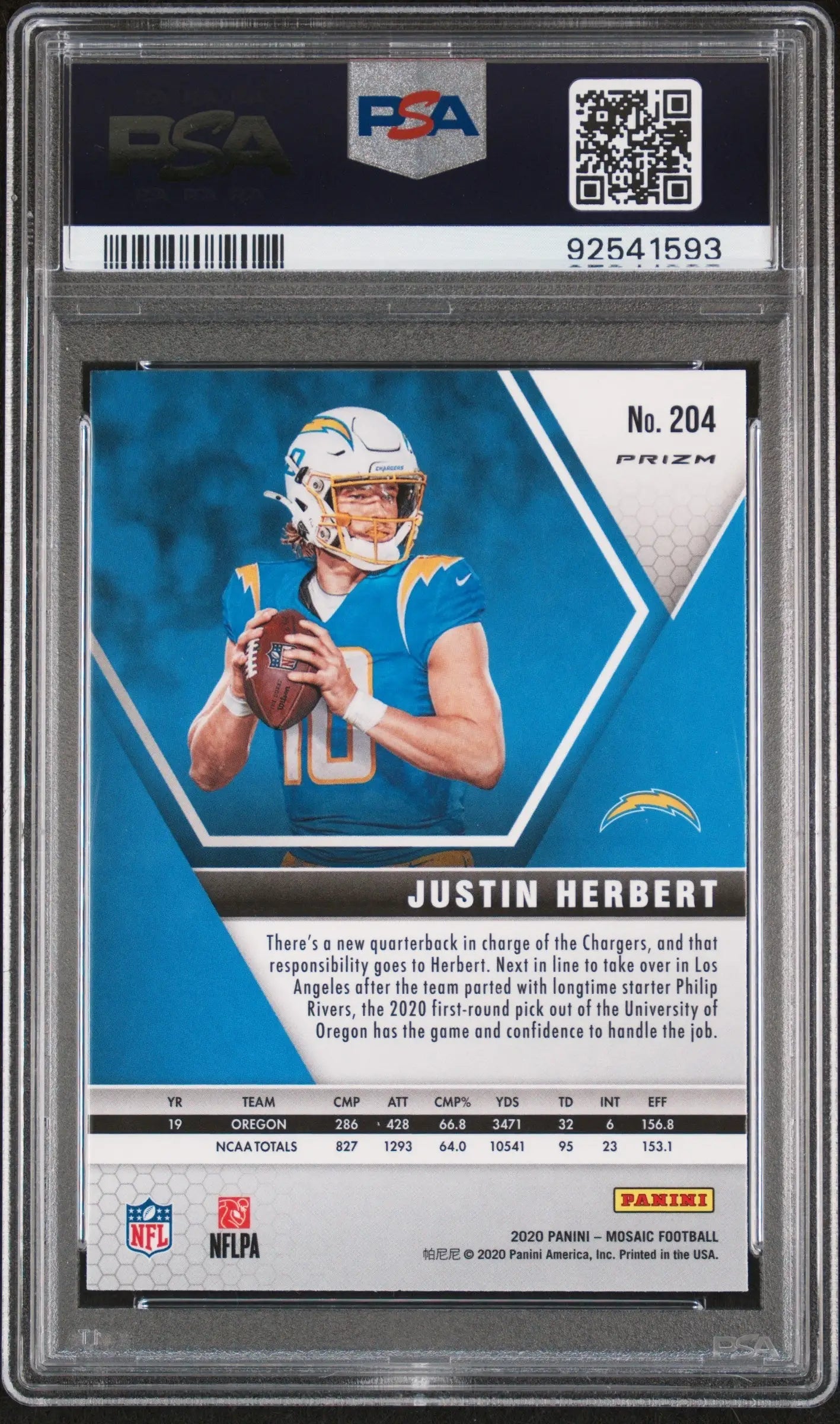 PSA-graded Justin Herbert 2020 Panini Mosaic Reactive Orange NFL trading card