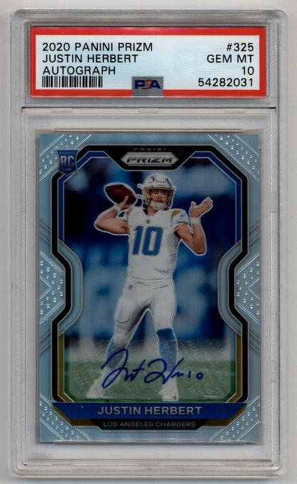 Justin Herbert 2020 Panini Prizm Auto PSA 10 Gem Mint - Singles