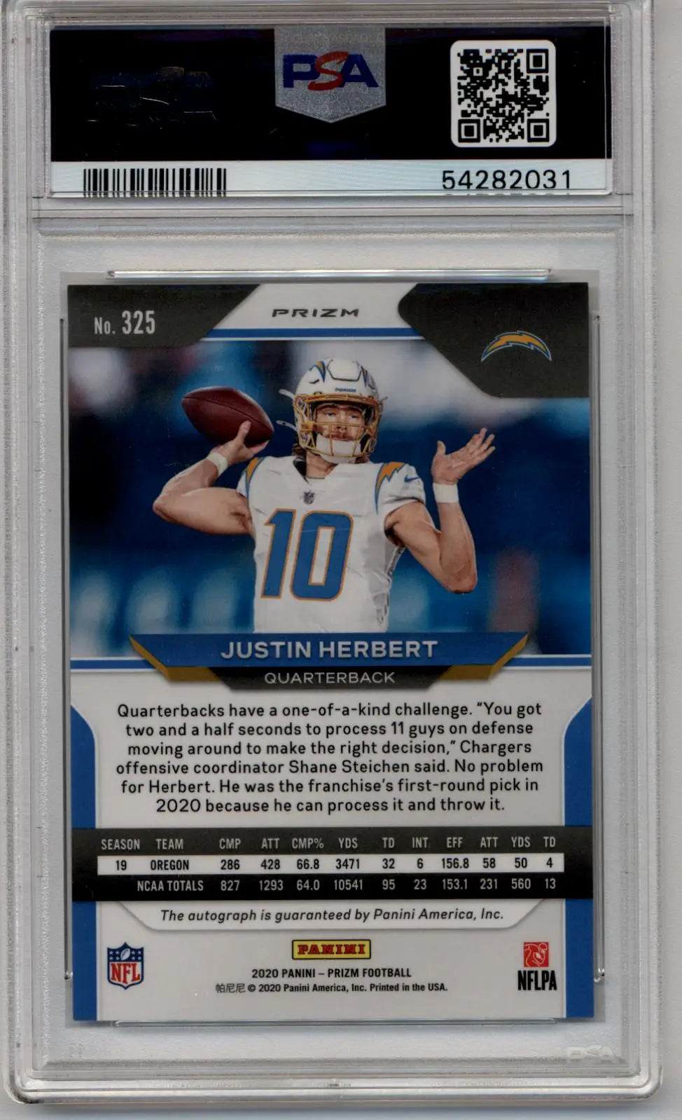Justin Herbert 2020 Panini Prizm Auto PSA 10 Gem Mint - Singles