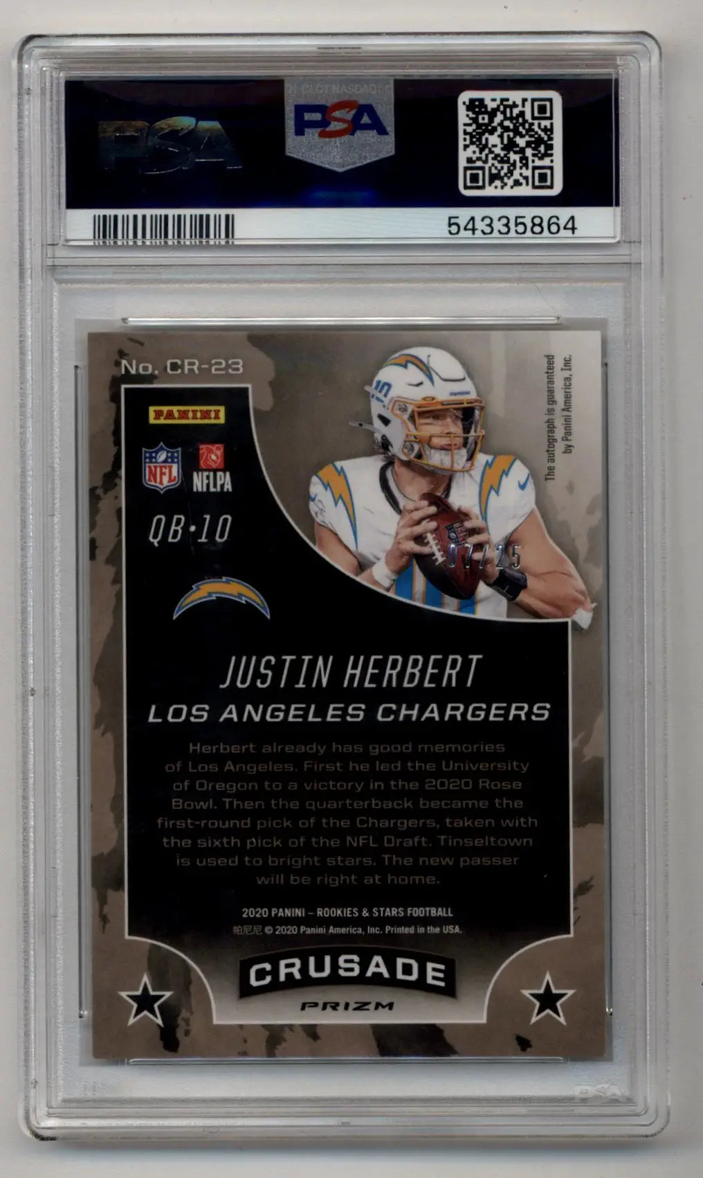 Justin Herbert 2020 Rookie and Stars Crusade Signature 07/25 PSA 10 Gem Mint - Singles