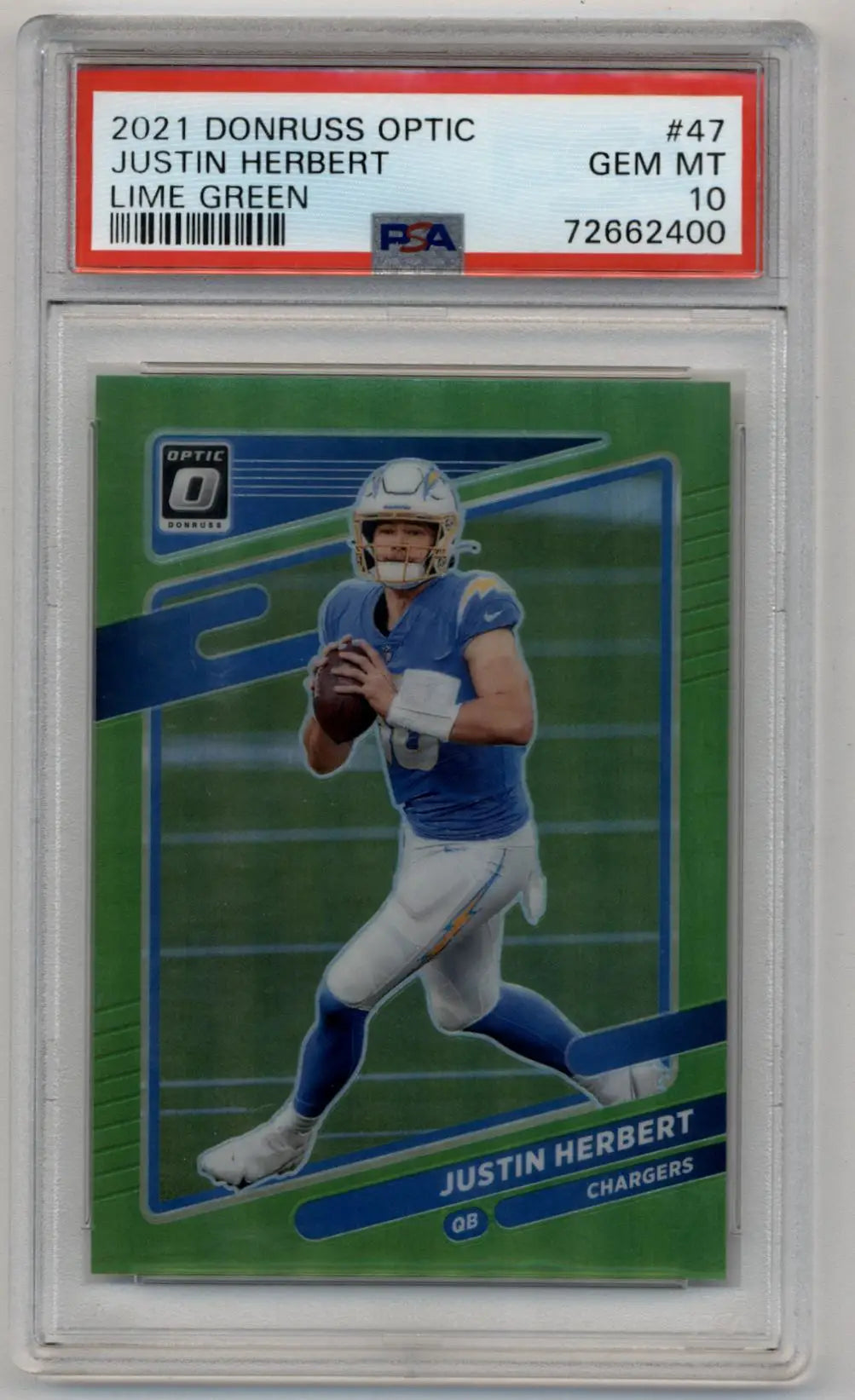 Justin Herbert Donruss Optic Lime Green football card 2021 PSA 10 Gem Mint