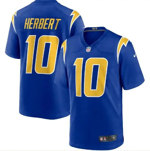 Blue and gold Justin Herbert Los Angeles Chargers Nike Game Jersey with number 10