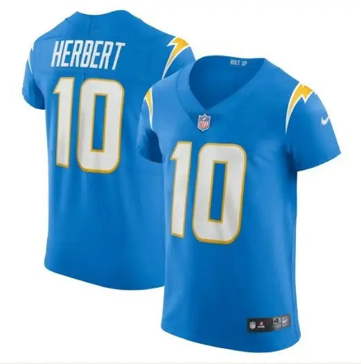 Light blue Justin Herbert Los Angeles Chargers Nike Vapor Elite jersey with number 10 and HERBERT on the back