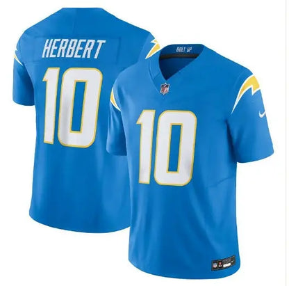 Blue Justin Herbert Los Angeles Chargers Nike Vapor F.U.S.E. Limited Jersey front and back